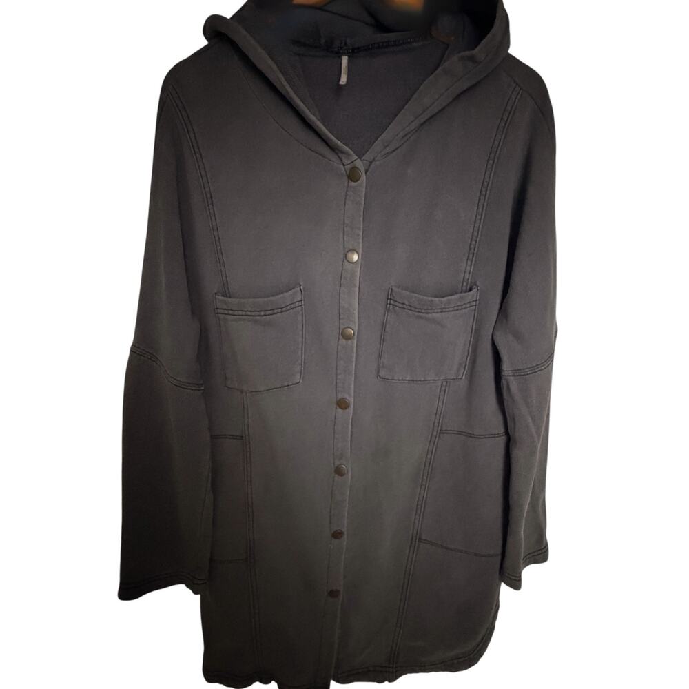 Free People Women's XS Charcoal Gray Hooded Snap-Front Longline Cardigan